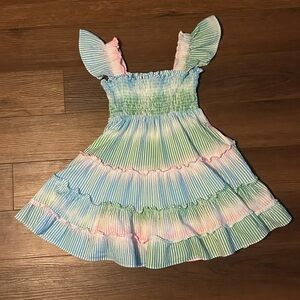 Girls' Pastel Stripe Smocked Casual Dress